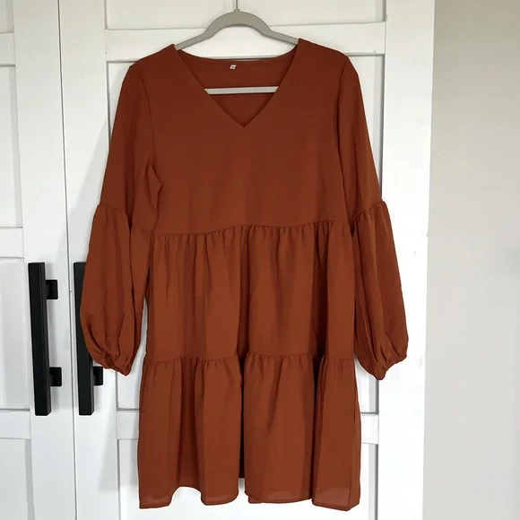 orange long sleeve shift dress Women's Ombre Print Flute Sleeve Shift Dress, Orange